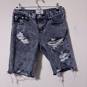 One Teaspoon black acid wash distressed cut off shorts leather pocket  Size 26